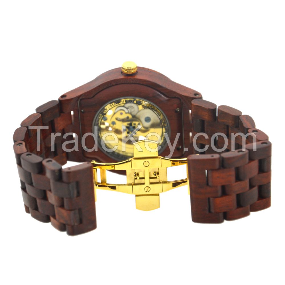 2019 wholesale luxury skeleton automatic mechanical bewell wooden watch for men 