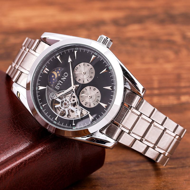 Fancy Wrist Watch Skeleton Multifunction Automatic Mechanical Watch Alloy Watch