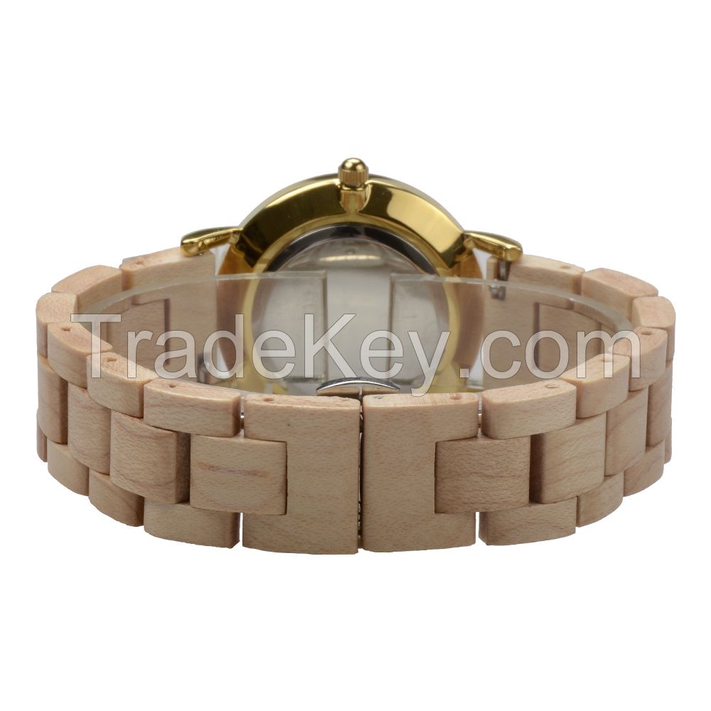 Customized Logo couple size wooden hand Wrist Watch with stainless steel