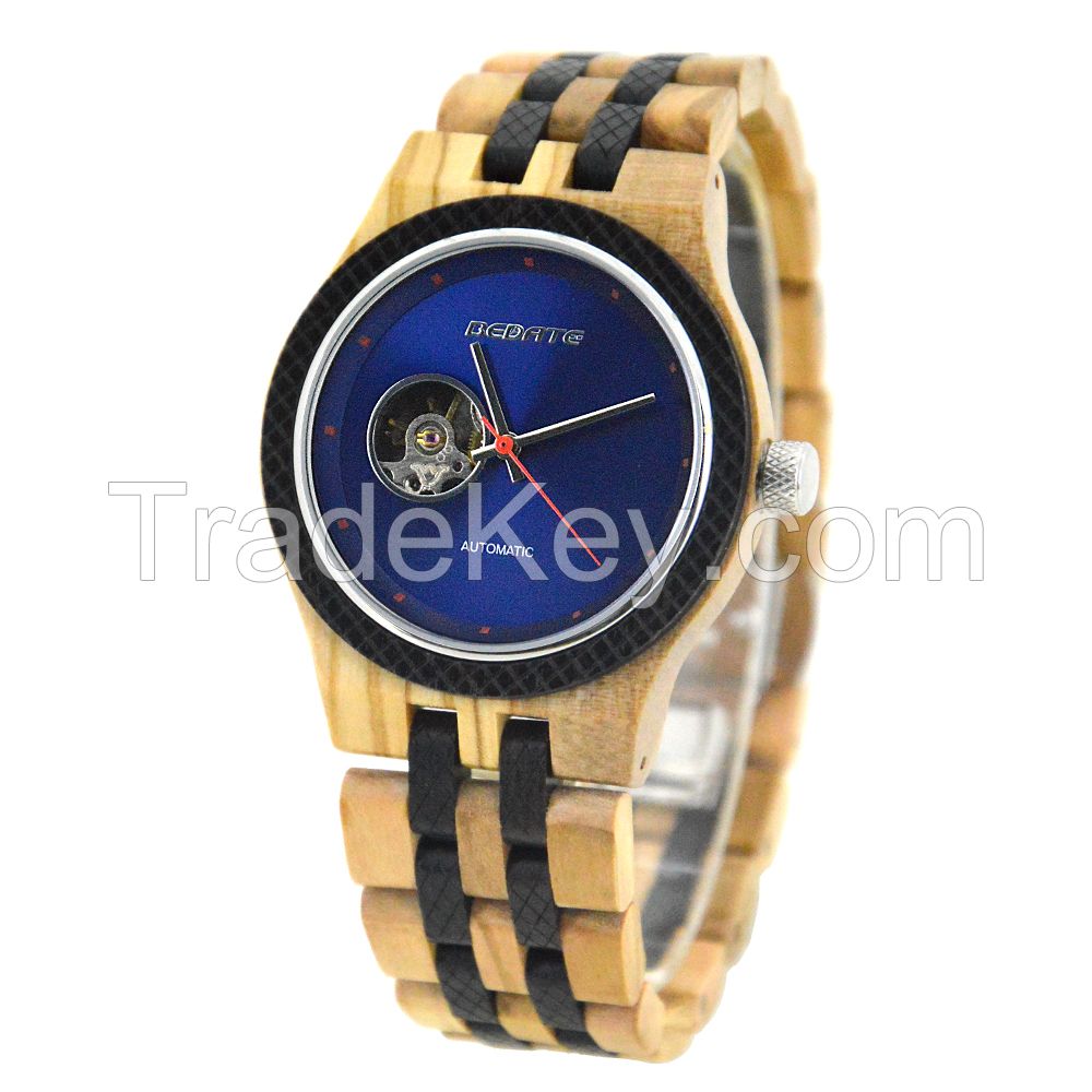 Custom Logo Japan Movement Pc21 Canvas Strap Bamboo Men Wooden Watch