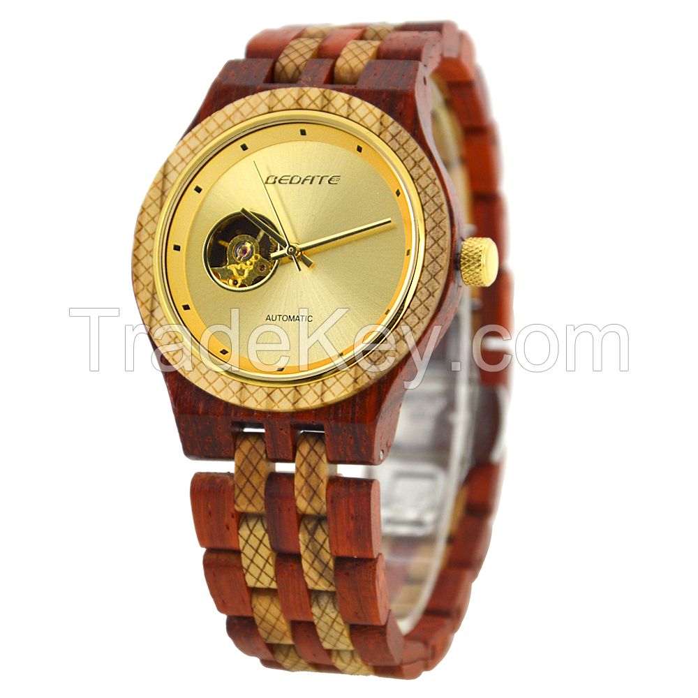 Factory Direct Sale OEM 3 Atm Water Resistant Automatic Wooden Wrist Watch
