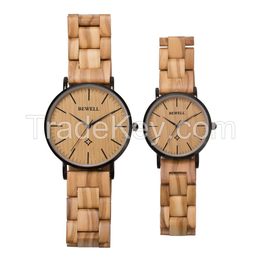 Customized Logo couple size wooden hand Wrist Watch with stainless steel