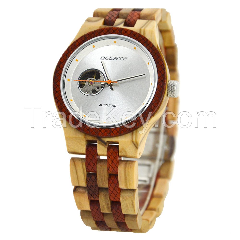 New Arrival Automatic Waterproof Mechanical Natural Rose Reloj de madera Wood Watch