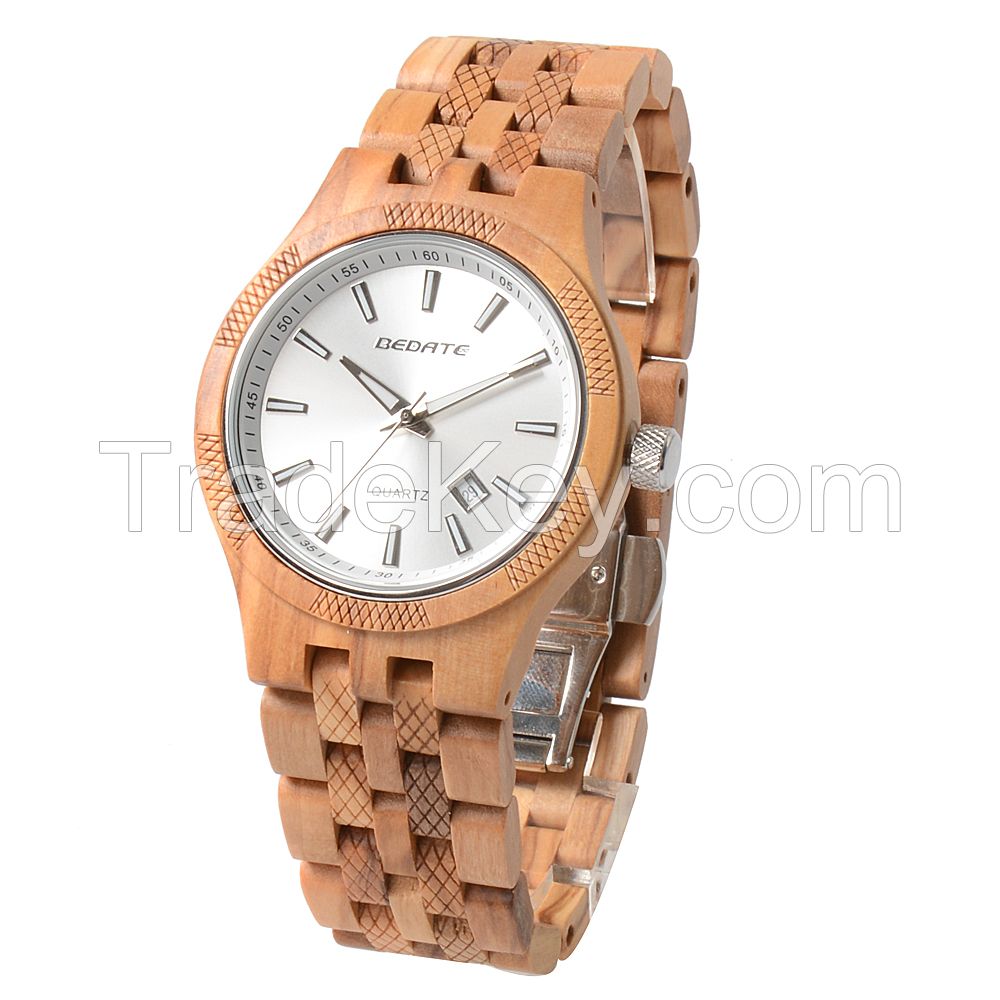 OEM Custom Logo Japan Movement 3 Atm Water Resistant Wooden Quartz Fashion Wrist Watch