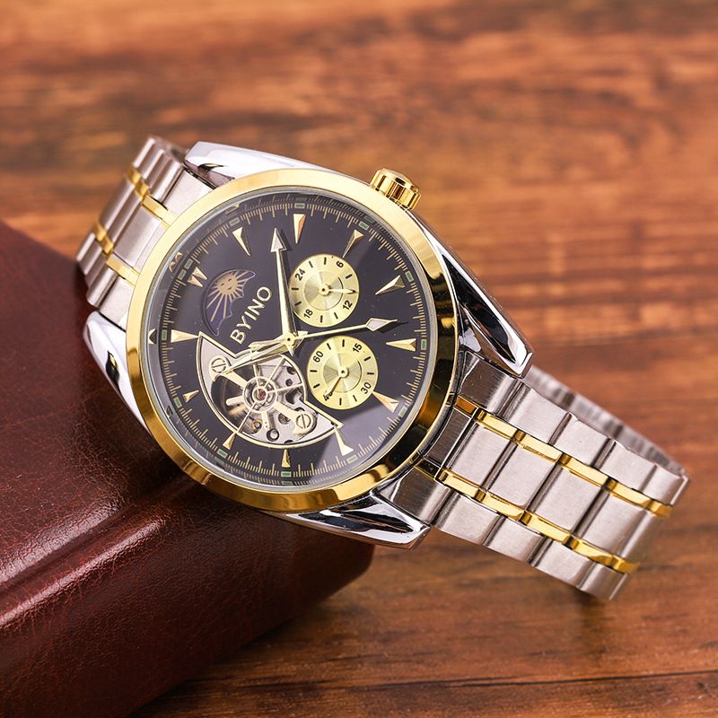 Fancy Wrist Watch Skeleton Multifunction Automatic Mechanical Watch Alloy Watch