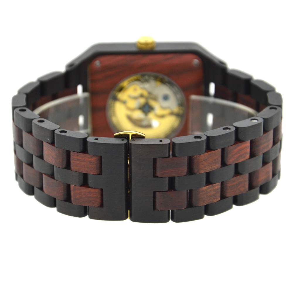 Wholesale Handmade Custom Logo Mechanical Square Eco Friendly Wooden Watches For Men