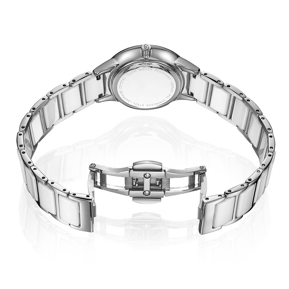 Custom logo ceramic watch lady stainless steel back water resistant watch