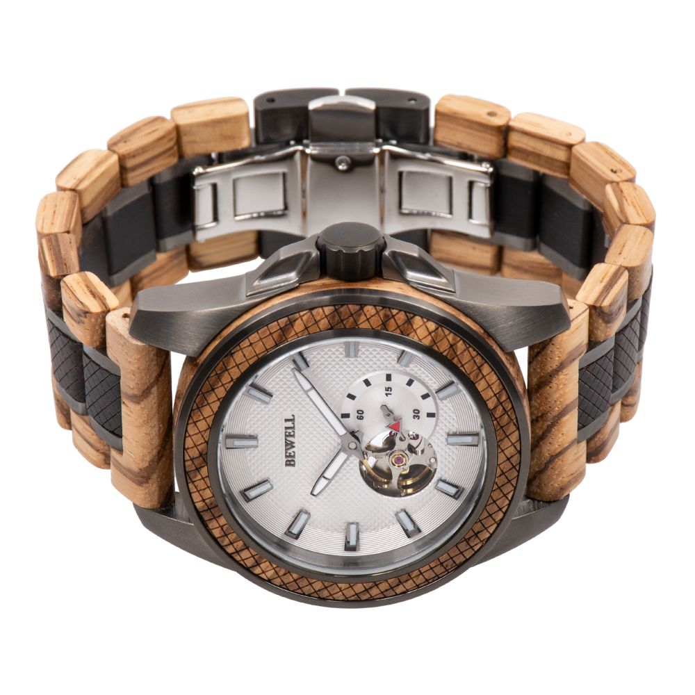 Handmade wood&stainless steel mechanical skeleton automatic watch for men 