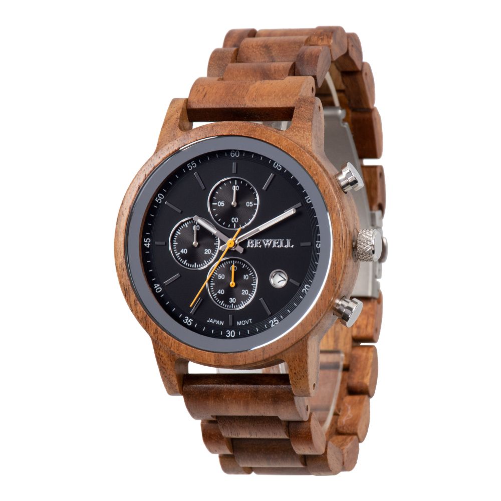 Factory Customized Design Quartz Multi-function Vague Chronograph Wood Cool Men's Watch