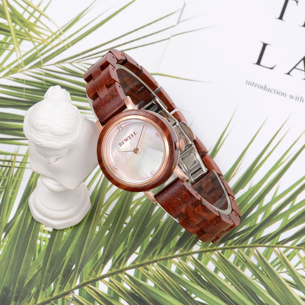 Shell Dial Wood Watch 3ATM Water Resistant Bamboo Wooden Watches for women