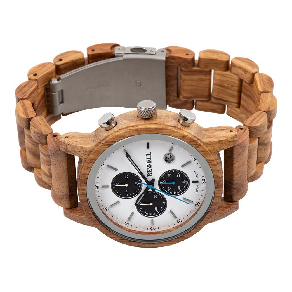 Factory Customized Design Quartz Multi-function Vague Chronograph Wood Cool Men's Watch