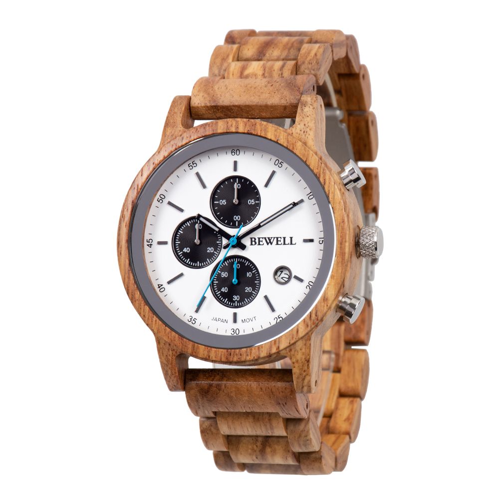 Factory Customized Design Quartz Multi-function Vague Chronograph Wood Cool Men's Watch