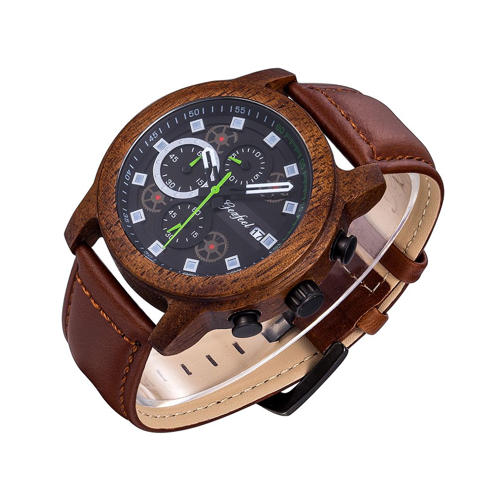 Military Waterproof Quartz Analog Wristwatch Chronograph Date Sport Male wooden Watch