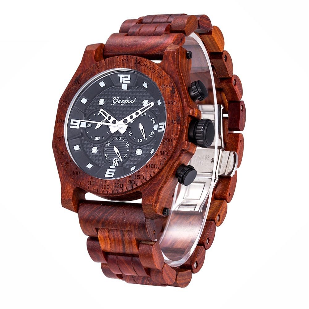 Shenzhen watch factory custom logo chronograph wood watch for men