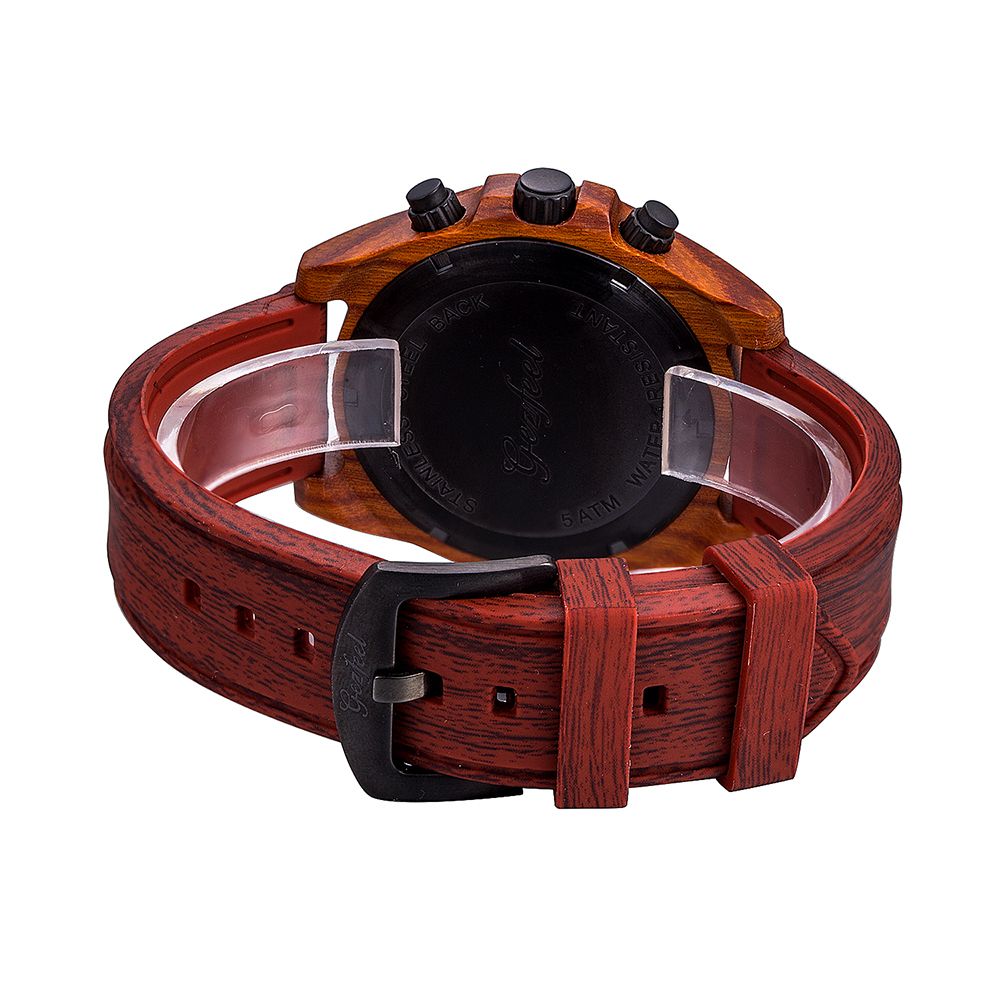 Military Sport Watch Mens Silicone Leather Chronograph Quartz wooden watches