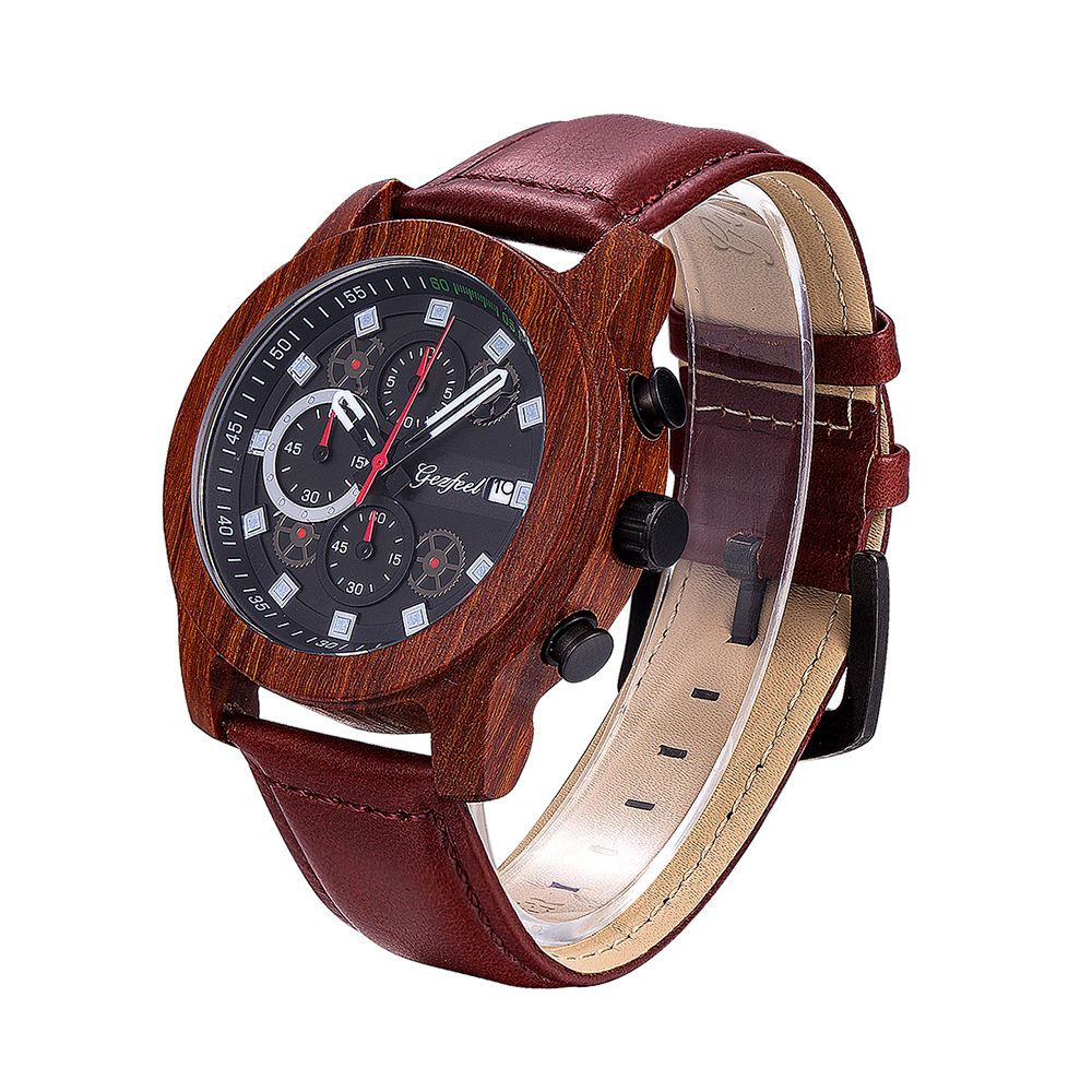 Military Waterproof Quartz Analog Wristwatch Chronograph Date Sport Male wooden Watch