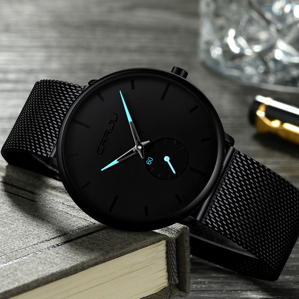 Stainless Steel Minimalist Male Analog Clock Waterproof Quartz Men Wrist Watch 