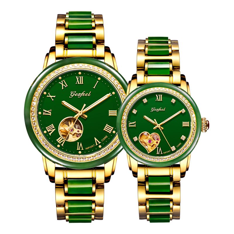 OEM luxury automatic mechanical jade watches with CZ stones for men and women