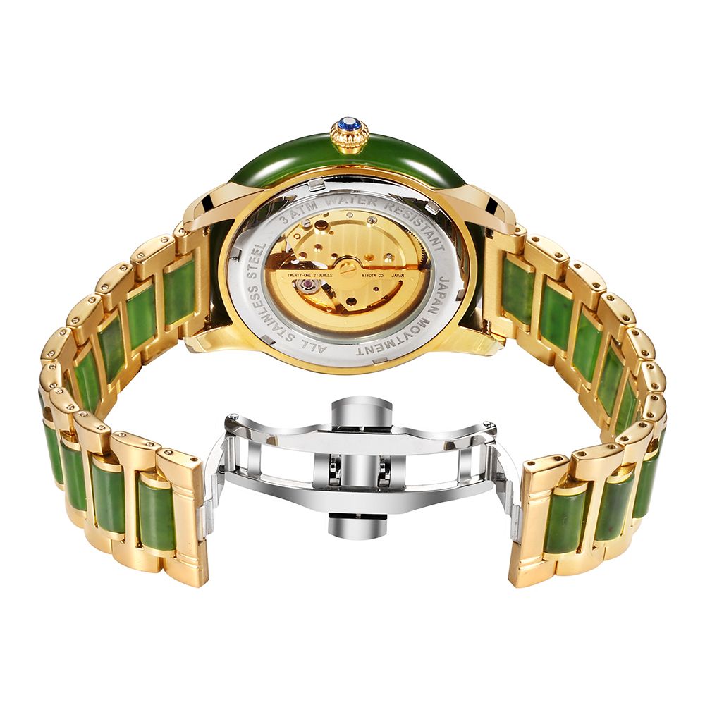 OEM luxury automatic mechanical jade watches with CZ stones for men and women