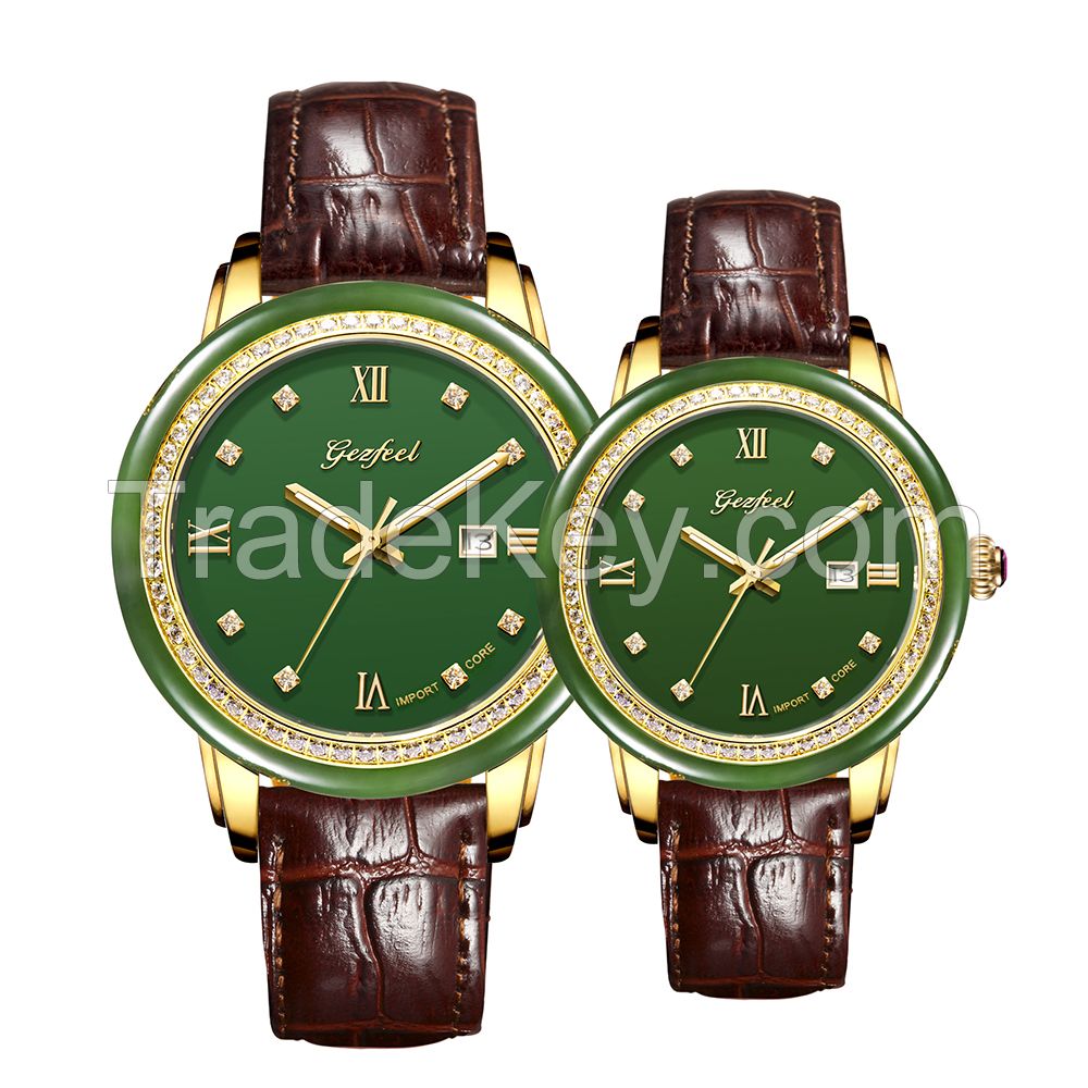 Fashion Design Jade Dial genuine leather watch luxury mechanical jade watch for couple
