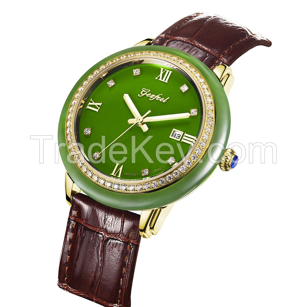 Fashion Design Jade Dial genuine leather watch luxury mechanical jade watch for couple