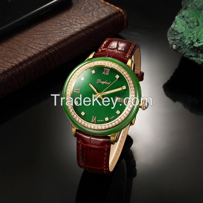 Fashion Design Jade Dial genuine leather watch luxury mechanical jade watch for couple