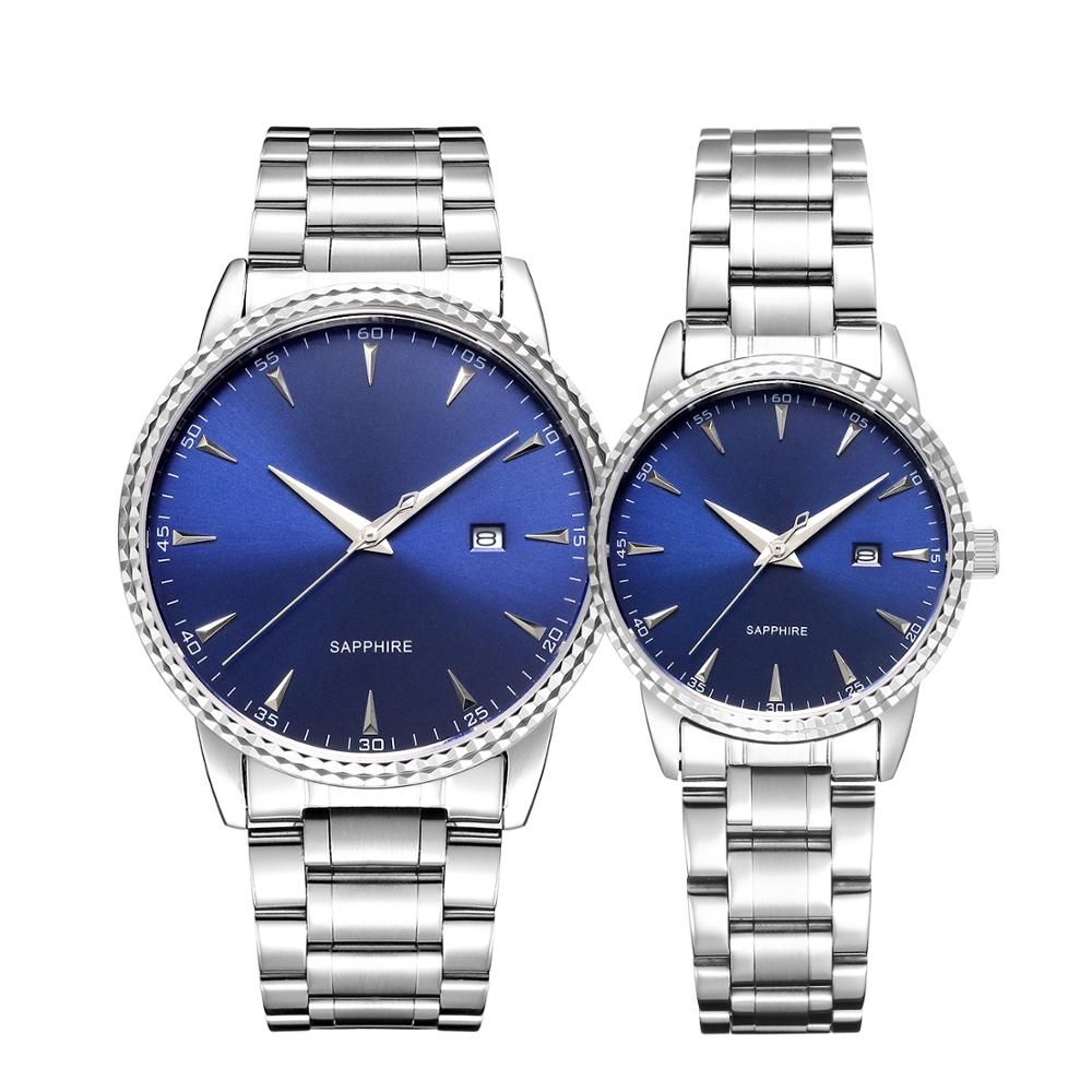 Custom logo Fashion Sunray Dial Stainless Steel Couple Wristwatch