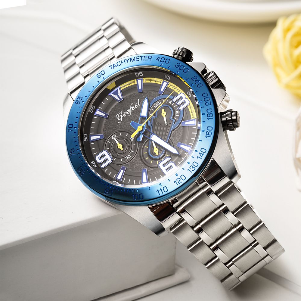 New Male Watch Trendy Stainless Steel Watch Multifunction Wrist Watch Men 