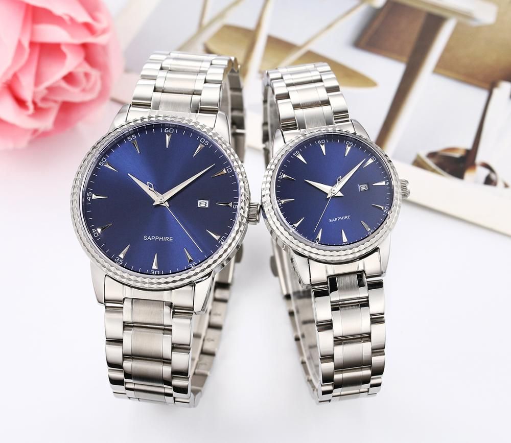 Custom logo Fashion Sunray Dial Stainless Steel Couple Wristwatch 