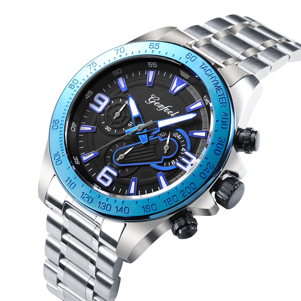 New Male Watch Trendy Stainless Steel Watch Multifunction Wrist Watch Men 