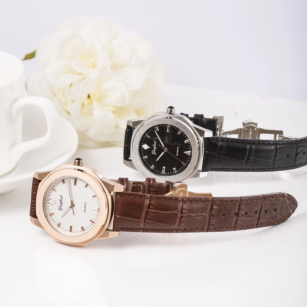 Trendy Stainless Steel Watch Genuine Leather Strap Watch Men And Women