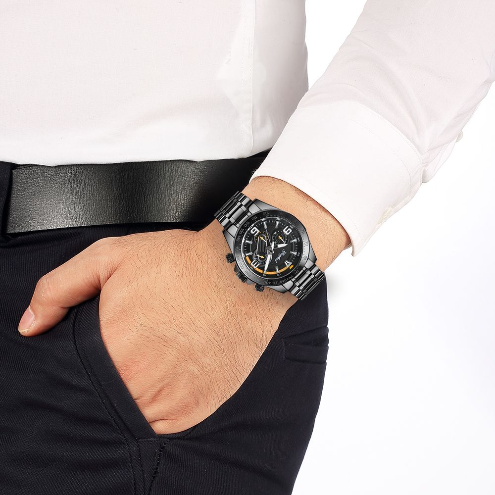 New Male Watch Trendy Stainless Steel Watch Multifunction Wrist Watch Men 