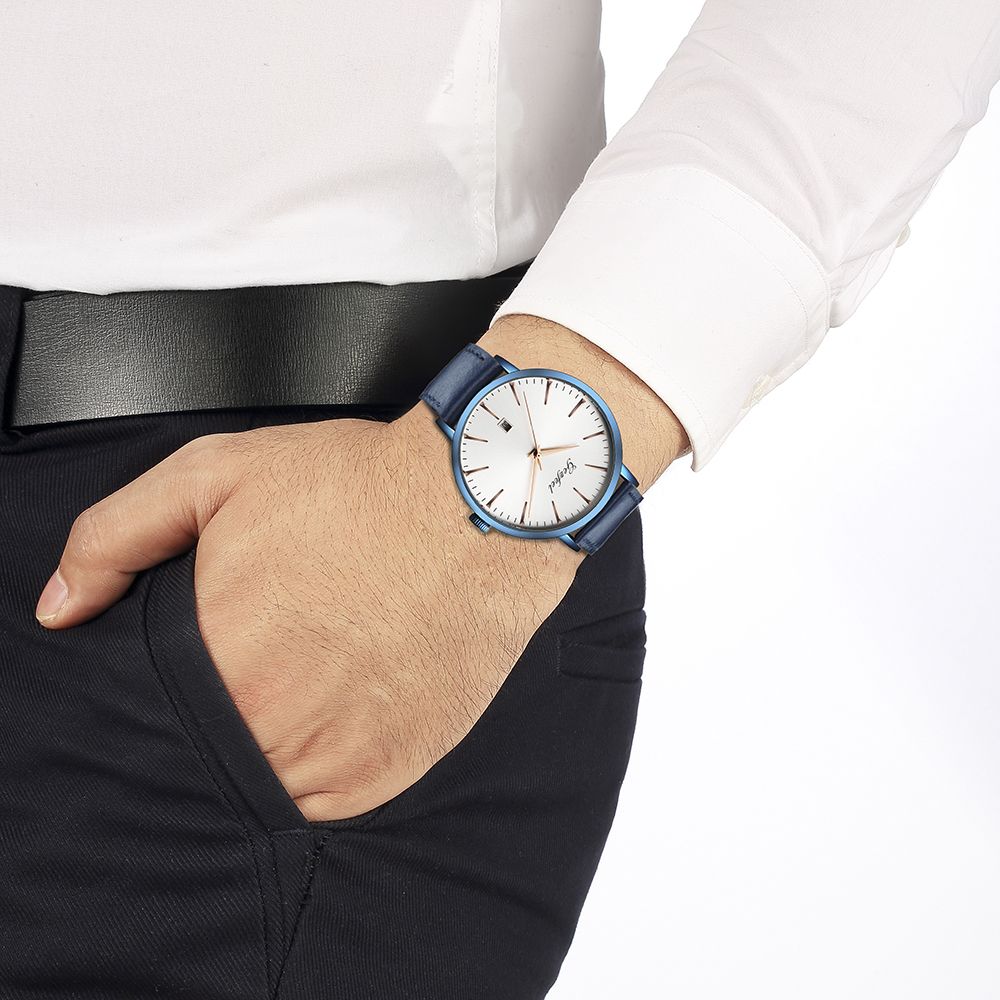 Blue Plating Fashion Decoration Stainless Steel Quartz Wrist Watch 