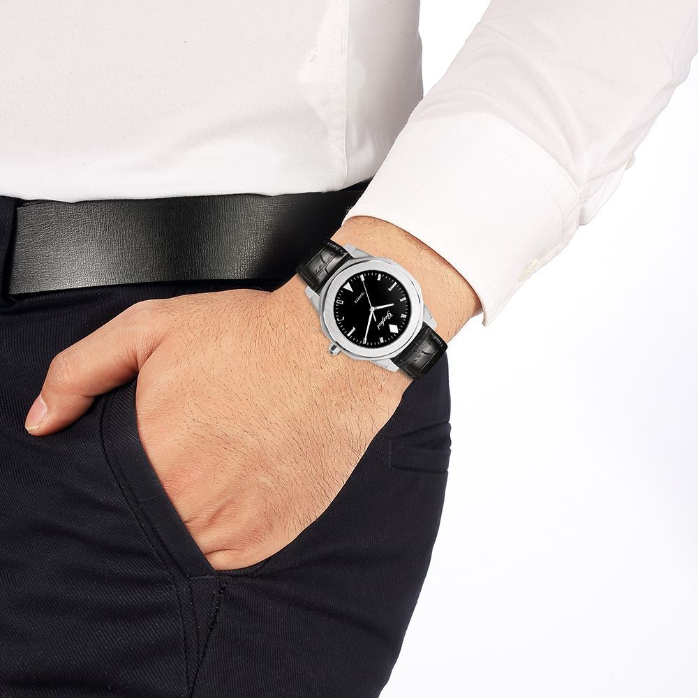 Trendy Stainless Steel Watch Genuine Leather Strap Watch Men And Women 