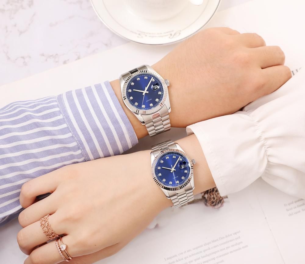 Fashion Couple Watch Stainless Steel Case And Strap Water Resistant Wristwatch