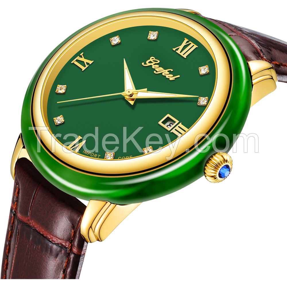 Luxury Jasper Japan Movement Stainless Steel&Jade Mechanical Watch