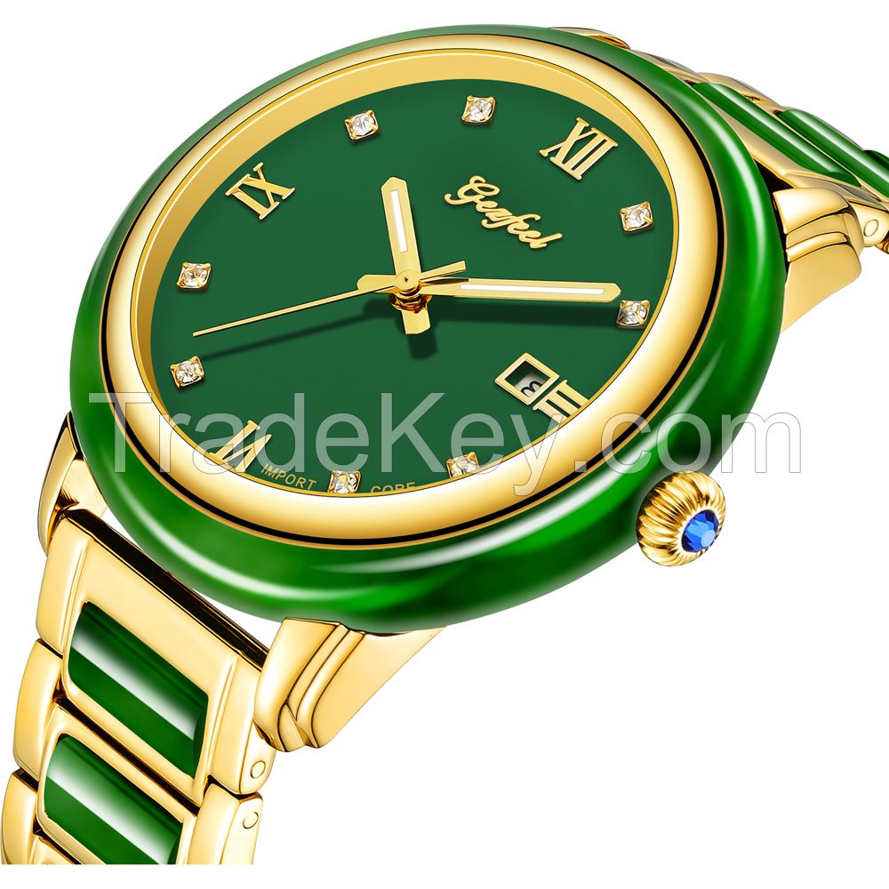 Luxury Natural Material Jasper Japan Movement Mechanical Watch for Decoration 