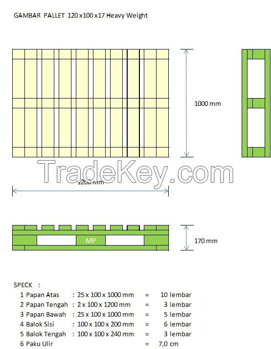 Heavy duties wooden pallet - 120x100x17cm