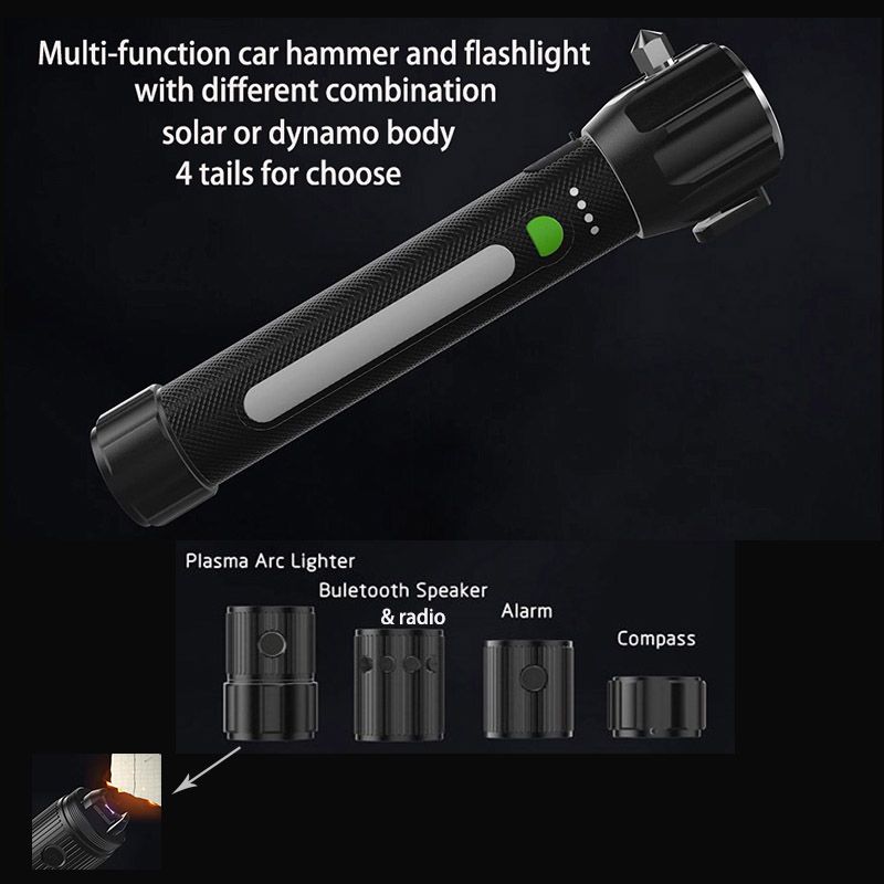 2019 New Car Safety Hammer With Flashlight, Plasma Arc Lighter, Blue Tooth Radio, Compass, Emergency Siren