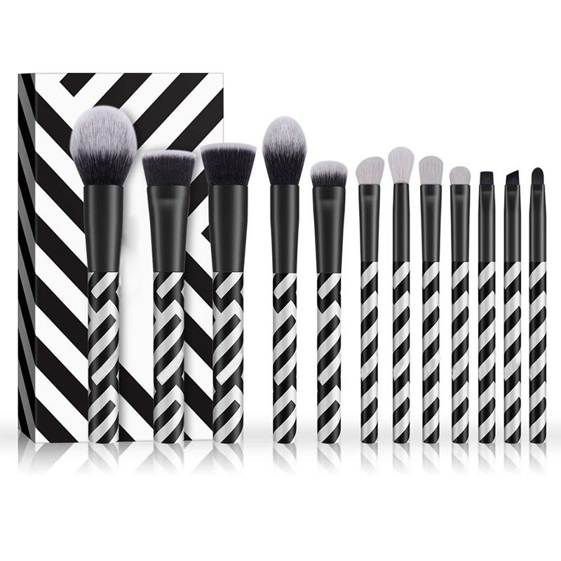 Exquisite Professional Customized 12pcs Portable High Quality Black and White Strip Zebra-strip Makeup Brush set with same Style Present Box