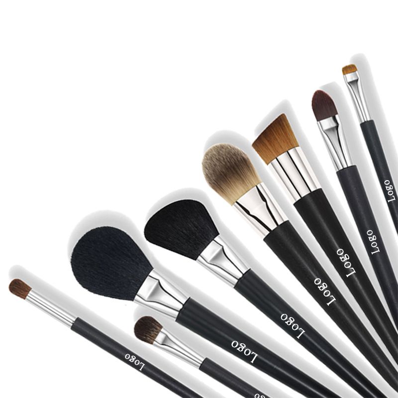 Factory Supplier Customized 8pcs High Quality Cool Black Makeup Brush set OEM Custom LOGO