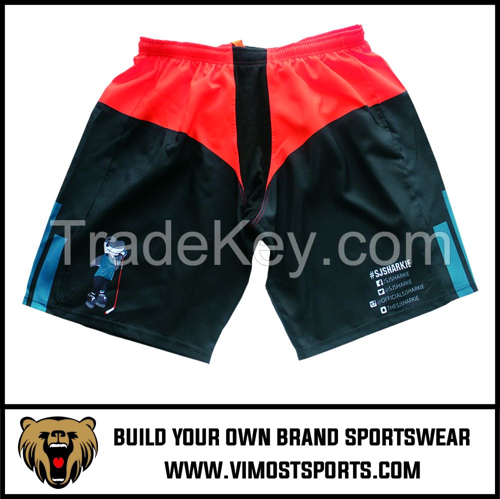 OEM 100% Polyester  Custom Sublimation Ice hockey shorts