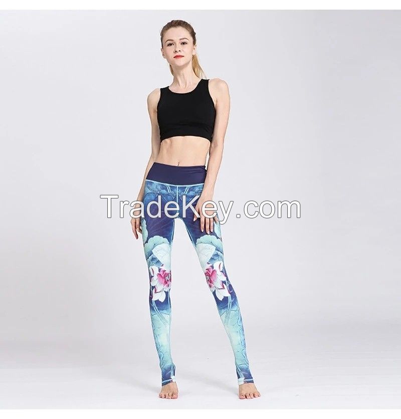 Printed Dry Fit Blue Yoga Pants