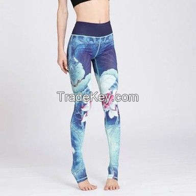 Printed Dry Fit Blue Yoga Pants