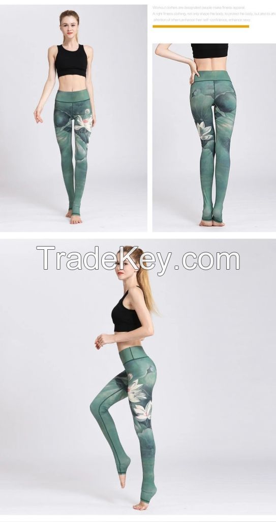 Women Sexy Yoga Pants Printed Dry Fit Green