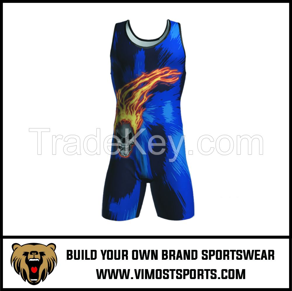  Custom Sublimation printing cheap Men wrestling singlets 