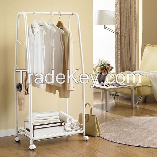 Moveable basket clothes rack