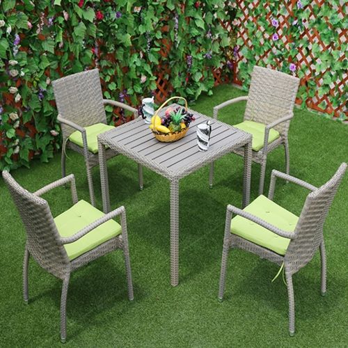 Leisure Garden Patio Hotel Restaurant Coffee Dining Room Stackable Interior Outdoor Furniture Rattan Cafe Canteen Table Chairs Furniture Set with Cushion