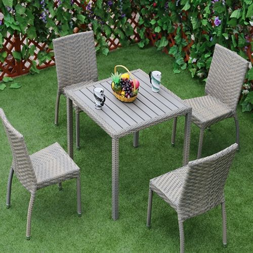 Leisure Garden Patio Hotel Restaurant Coffee Dining Room Stackable Interior Outdoor Furniture Rattan Cafe Canteen Table Chairs Furniture Set with Cushion