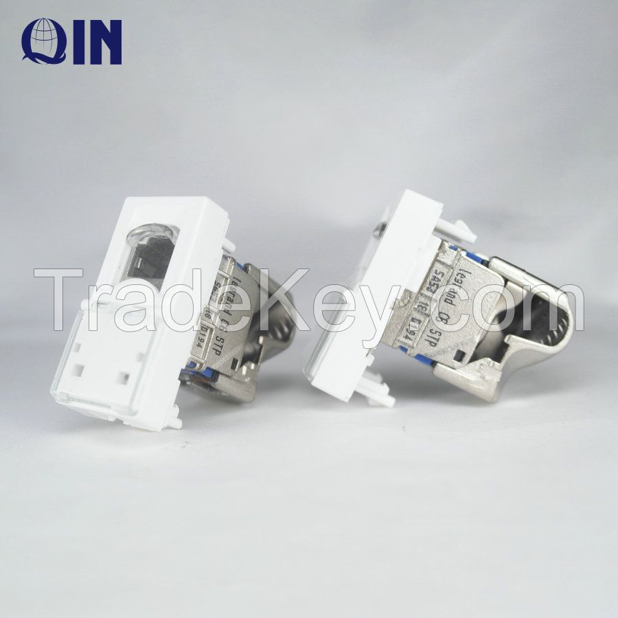 76566 8P8C FTP Modular Jack with 45*45mm Faceplate Goldplated Toolless French type RJ45 Cat6 FTP Keystone Jack
